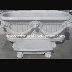 China Banheira de mármore branco para decoração de casa com escultura de cabeça de leão para banheiro, fornecedor de esculturas da China fornecedor