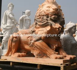 China Natureza Estatuas de leões esculpidas em pedra escultura de animais em mármore rosa fornecedor de esculturas em pedra fornecedor