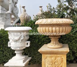 China Escultura de vaso de flores esculpida em pedra de mármore para exterior, fornecedor de estátuas de jardim em pedra fornecedor