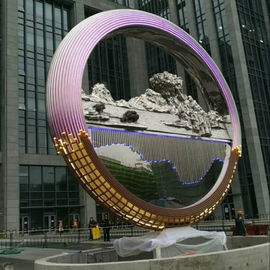Projeto de escultura de anel grande de metal inoxidável polimento espelhado e luz, Fornecedor de escultura em aço inoxidável fornecedor