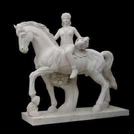Escultura de figura esculpida em pedra, estátua de menina de mármore branco montando cavalo, fornecedor de escultura em pedra fornecedor
