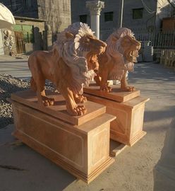Decoração de jardim Leões de pedra a andar escultura de animais em mármore rosa, fornecedor de escultura em pedra fornecedor