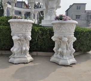 Escultura de vaso de flores esculpida em pedra de mármore para exterior, fornecedor de estátuas de jardim em pedra fornecedor